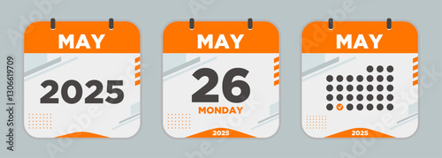 Modern Calendar icon. May. 2025 26 day. The concept of waiting for an important date. Day calendar with date May 26. Cheklist day calendar. Vector illustration