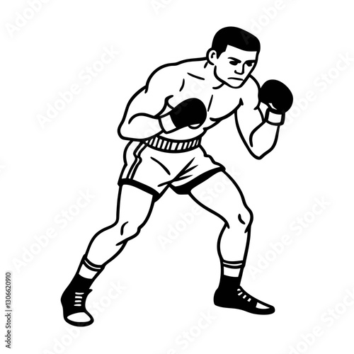 Boxer in fighting stance vintage illustration of male athlete ready for boxing match