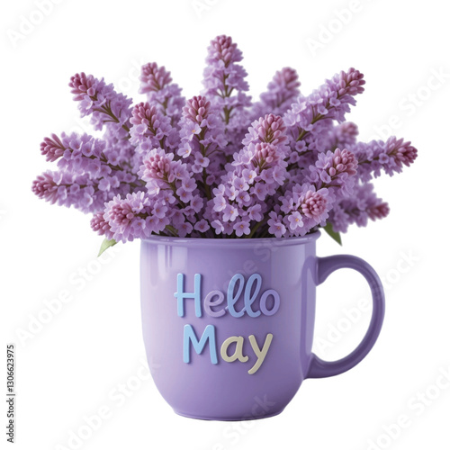 illustration of lilac in a glass with a transparent background. hello may. generated in ai