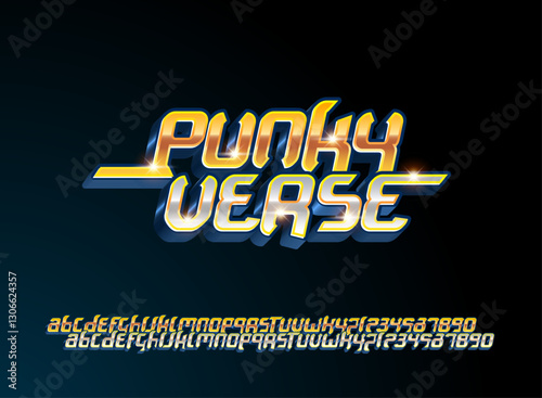 modern futuristic punky verse game text effect with golden silver color 3d