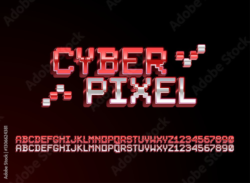 modern cyber pixel red danger text effect in 3d futuristic style
