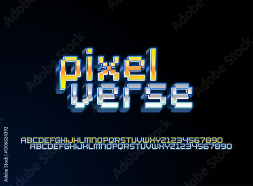 modern pixel verse game text effect in 3d glossy neon style