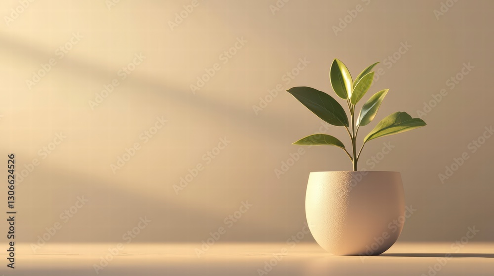 Growth in Light: a singular plant, blossoming in a minimalist white pot, under the gentle sunlight. A visual metaphor of growth, serenity, and the nurturing power of nature. 