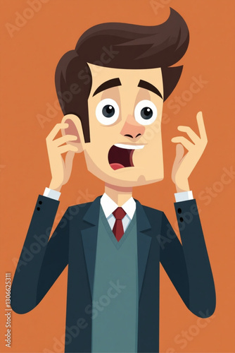 Eavesdropping Man Vector Illustration: Curious Listener with Hand to Ear, Attentive & Suspicious, Business Espionage Concept, Confidential Information Leak, Vector Graphic for Presentations & Design