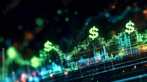 graph rising sharply upward, business growth. Vibrant green and blue colors showcasing financial success