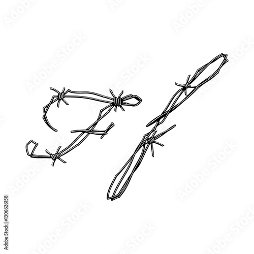 letter F Barbed wire hand drawing vector isolated on background.