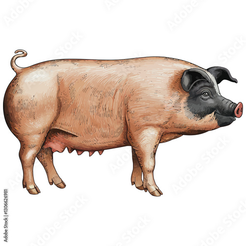 Minimalist Domestic Pig Vector Art.