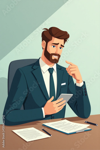 Diligent Recruiter Reviews Job Applications - HR Professional Scrutinizing Resumes for Perfect Candidate - Corporate Hiring Process Vector Illustration - Office Setting, Meticulous Analysis