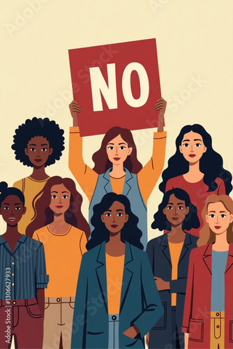 Empowered Diverse Women's Rights Activists Vector: Striking Illustration of Group Protesting Gender Inequality, Social Justice, & Equality, Holding Signs, Marching for Change & Women's Power