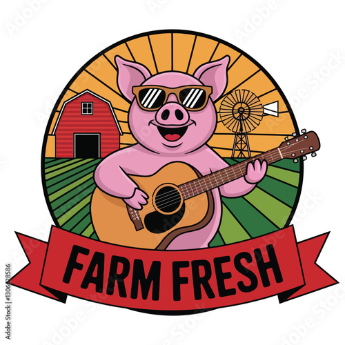 Minimalist Domestic Pig Vector Art.