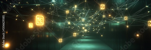 AI Mind Mapping: A complex network of digital connections and AI pathways illuminating a dark room