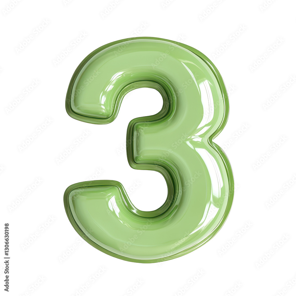 Shiny Green Number 3 Isolated and Transparent Shiny Green Number 3 Isolated and Transparent