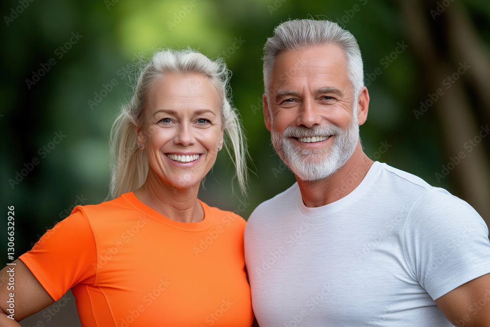 Active senior couple enjoying a healthy jog together in the park during a sunny afternoon Active senior couple enjoying a healthy jog together in the park during a sunny afternoon
