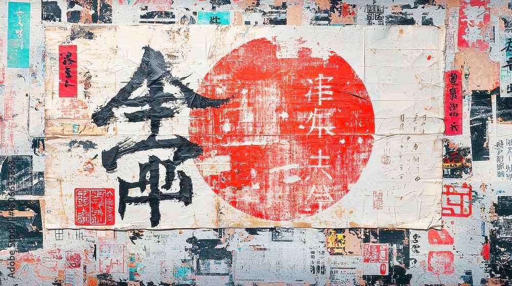 Obraz premium Ancient Chinese Seal Script Design, elegant brush characters on textured aged paper, minimalist backdrop, spacious and uncluttered aesthetic, harmonious and cultural elements
