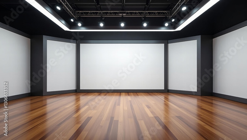 Room Studio, Backdrop For TV Shows .TV On Wall.3D Virtual News Studio Background, 3d illustration