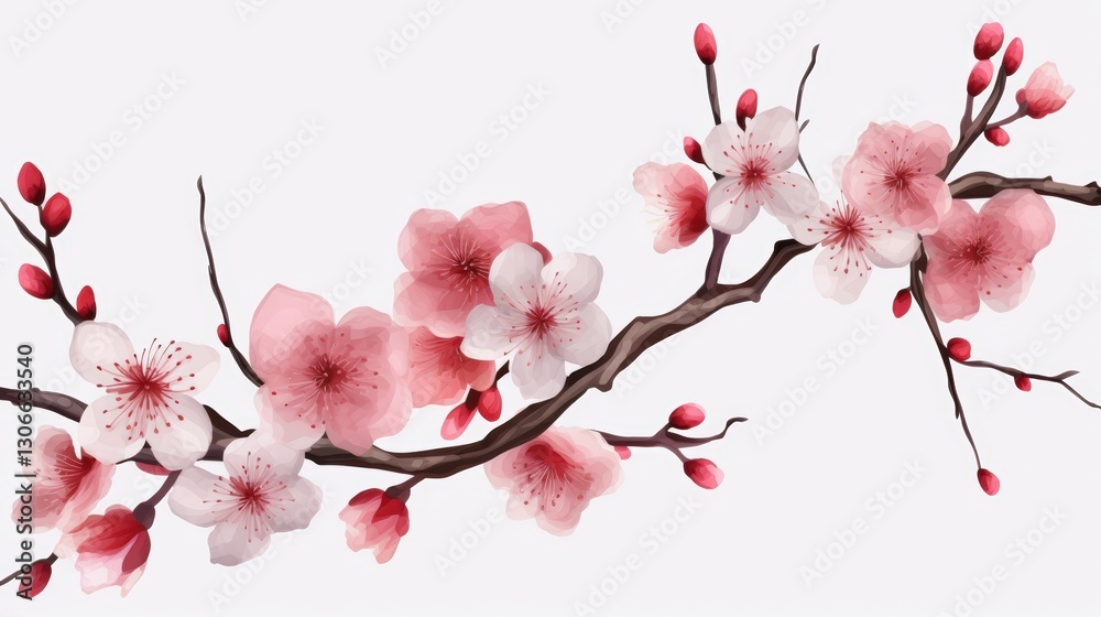 Elegant Cherry Blossom Branch with Delicate Pink and White Flowers on a Soft Background for Artistic and Nature-Inspired Projects Elegant Cherry Blossom Branch with Delicate Pink and White Flowers on a Soft Background for Artistic and Nature-Inspired Projects