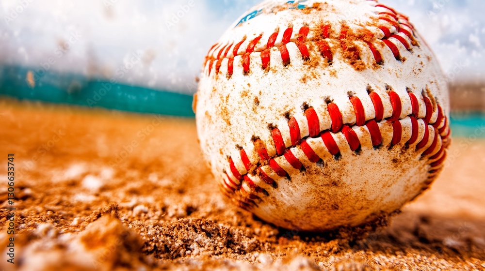 A Close-Up of a Dirty Baseball on a Baseball Field A Close-Up of a Dirty Baseball on a Baseball Field