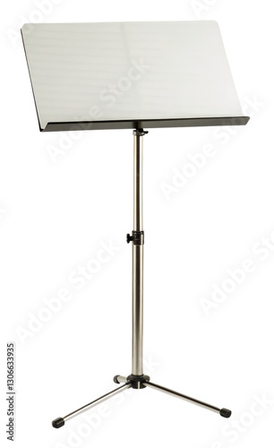 Metal music stand for sheet music on a transparent background