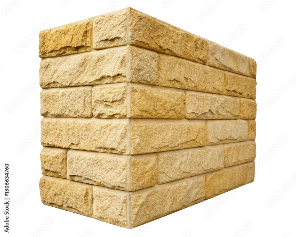 Fototapeta premium Beige textured stone wall sample on a transparent background