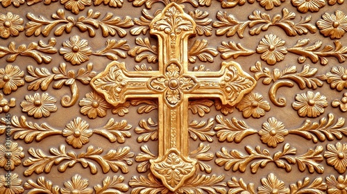 Byzantine Cross Pattern, intricate design featuring rich Christian iconography, highlighting deep historical roots and cultural significance, ideal for diverse creative applications photo