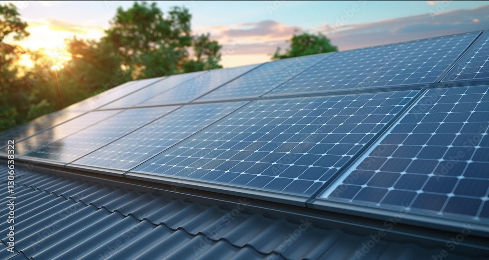 Fototapeta premium Solar panels installed on a roof for energy generation