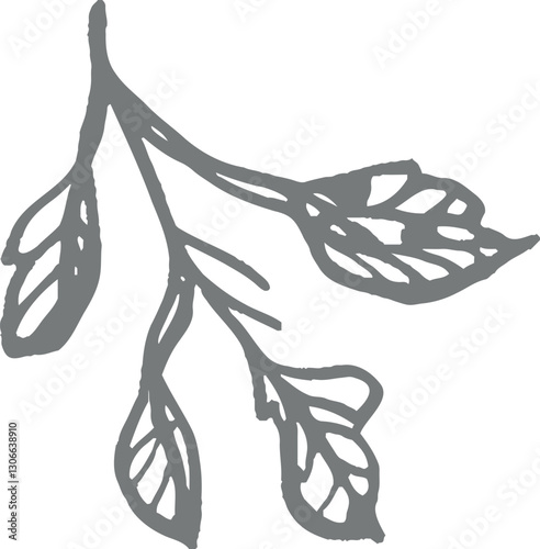 Hand drawn leaf branch sketch botanical vintage illustration decorative monochrome artistic line art natural foliage rustic design minimalistic floral engraving elegant traditional element