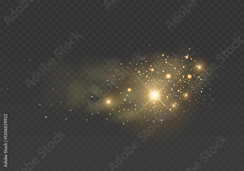 Sparkling magical dust and sparks and stars shine with special light. Vector sparkles on transparent background. Christmas light effect