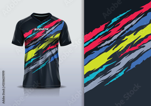 T-shirt mockup abstract texture grunge texture sport jersey design for football, soccer, racing, esports, running, in black yellow red color