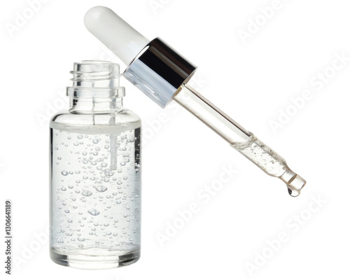 Clear serum bottle with dropper on a transparent background