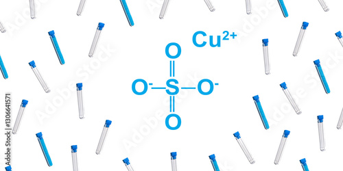 Copper(II) sulfate in test tube with with plug cap. Chemical ingredient used in medical and public health issues.