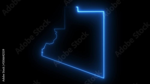 Map of Yuma in Arizona with neon line on blue color on black background.