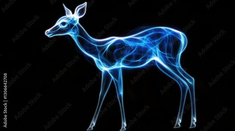 Obraz premium Blue deer, energy, night, dark background, wildlife art