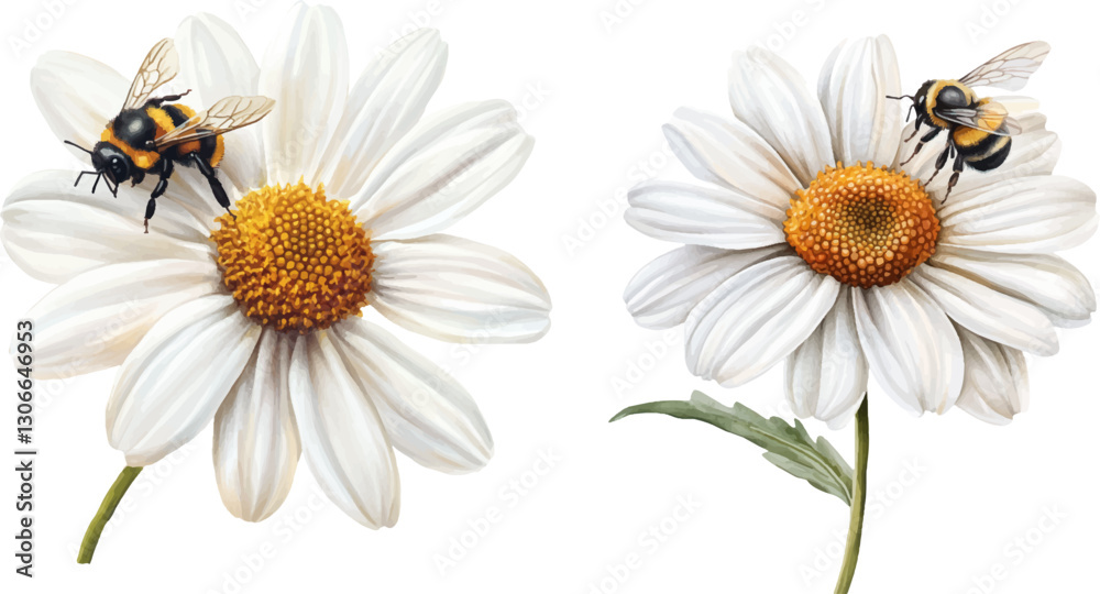 Obraz premium Honey color on daisy, white background 