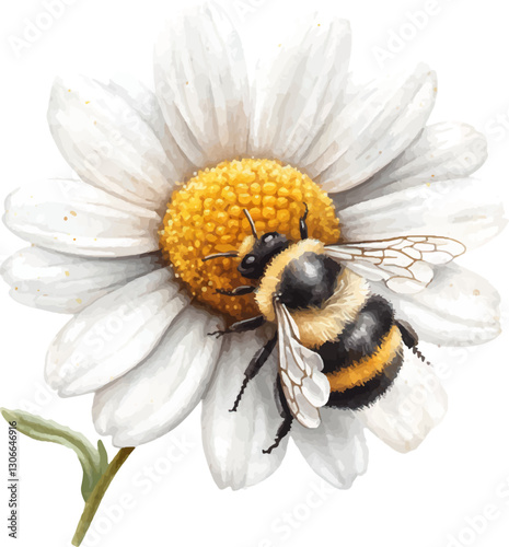 Honey color on daisy, white background
