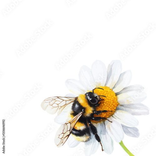 Honey color on daisy, white background
