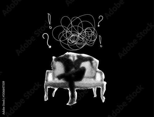 man in a suit in retro halftone style with a chaos minds,vector illustration collage
