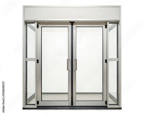 Automatic glass doors on a transparent background