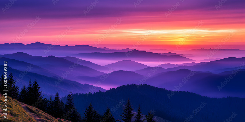 Obraz premium Mountain Sunrise Through Misty Layers