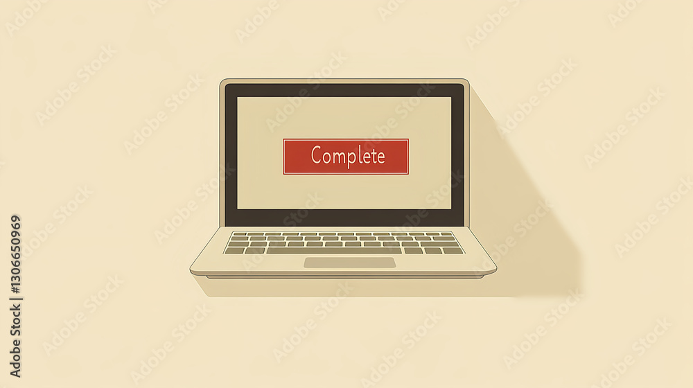 Completion notification on a laptop screen in a minimalist workspace environment Completion notification on a laptop screen in a minimalist workspace environment