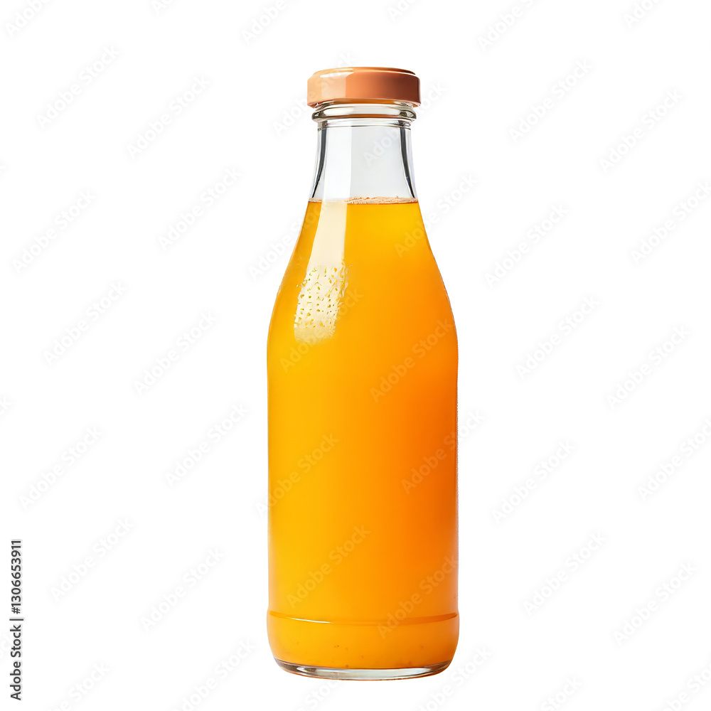 Glass Bottle Containing Orange Juice with Light Brown Cap Glass Bottle Containing Orange Juice with Light Brown Cap