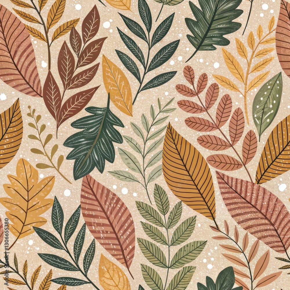 Fototapeta premium Seamless Leaf Patterns Natural Design Digital Art Vibrant Colors Aesthetic Nature