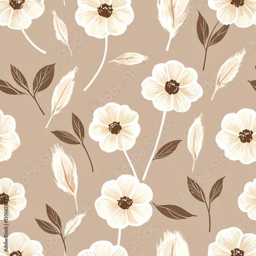 Wallpaper Mural Elegant Beige Floral Seamless Pattern: Delicate Blooms and Soft Hues Torontodigital.ca