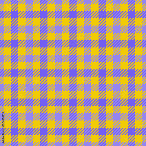 Tribal tartan pattern textile, canvas seamless plaid texture. Flow fabric background check vector in indigo and bright colors.