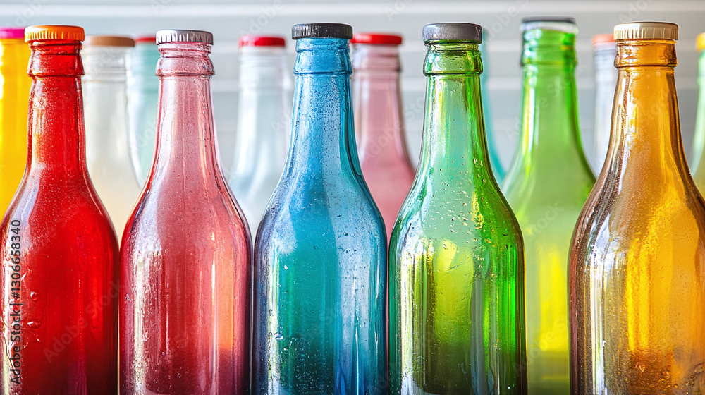 Colorful glass bottles collection with red, pink, blue, green, and yellow hues. Beautiful bottle arrangement showcasing vintage style and vibrant color variations. Colorful glass bottles collection with red, pink, blue, green, and yellow hues. Beautiful bottle arrangement showcasing vintage style and vibrant color variations.