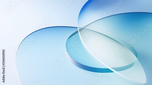 Abstract composition of translucent glass shapes in shades of blue and white, creating a serene and calming atmosphere for design purposes Curve glass with light illuminated