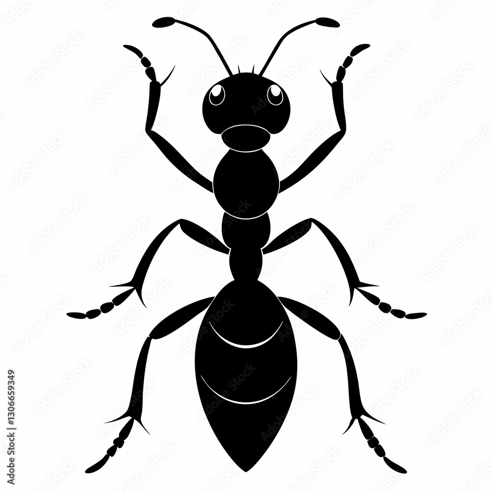 Black Ant Silhouette Vector Design on Clean White Canvas Black Ant Silhouette Vector Design on Clean White Canvas