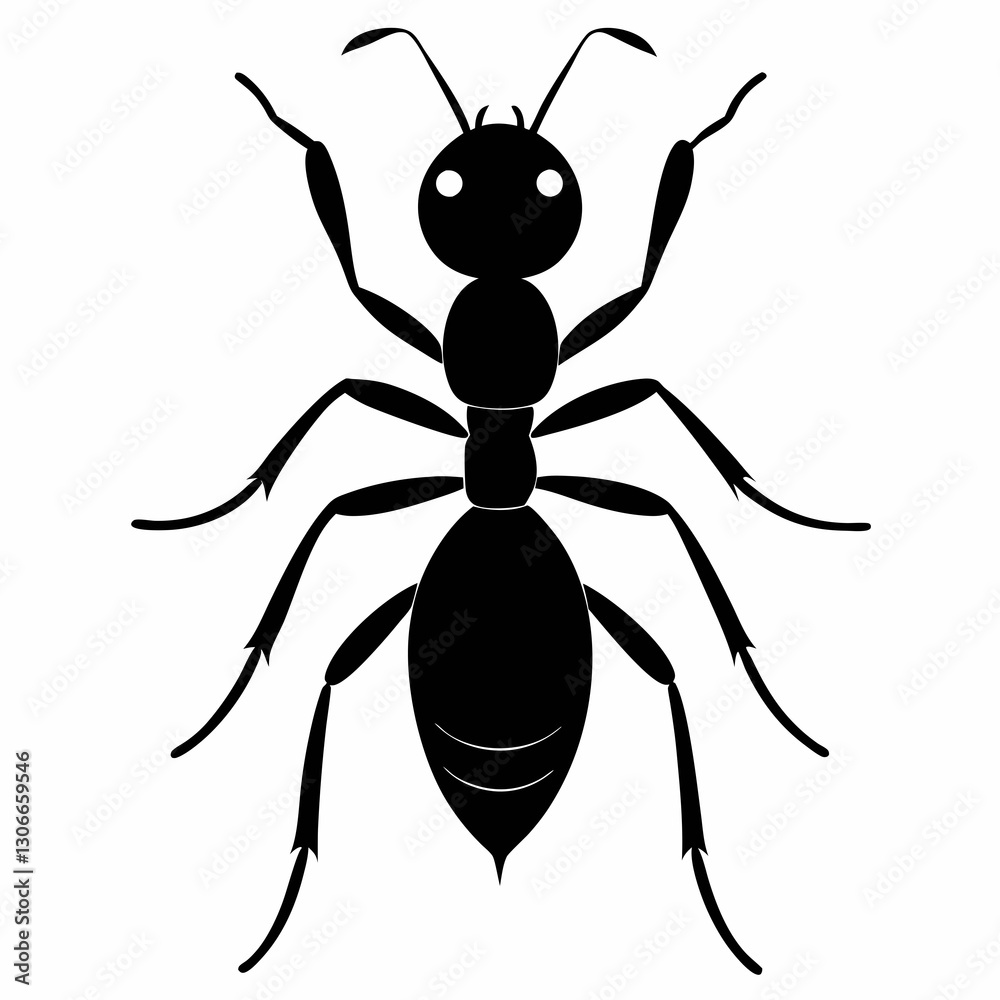 Black Ant Silhouette Vector Design on Clean White Canvas Black Ant Silhouette Vector Design on Clean White Canvas