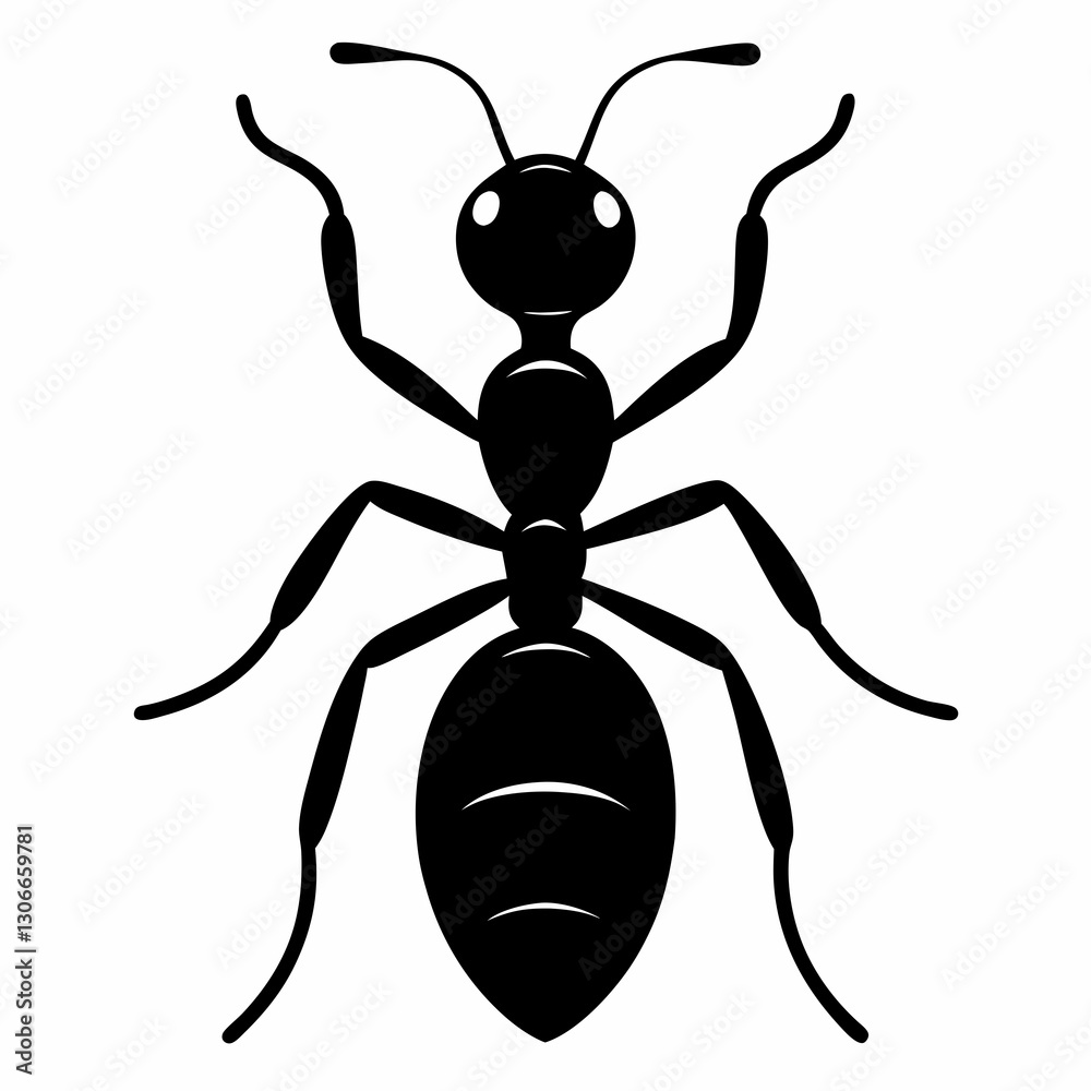 Black Ant Silhouette Vector Design on Clean White Canvas Black Ant Silhouette Vector Design on Clean White Canvas