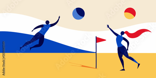 flat-vector-illuIlustración de dos personas compitiendo en un juego de voleibol de playa, con un diseño moderno y dinámico.
stration-in-a-minimalist-style--tw.svg