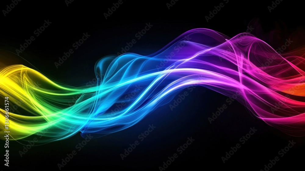 Obraz premium Colorful flowing waves creating a vibrant pattern on black background